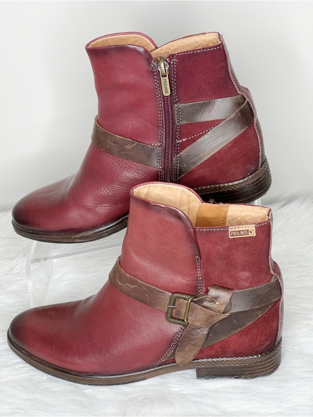 Pikolinos Ordino Leather Ankle Boots In Garnet Size 38/ 7.5-8 - Picture 3 of 9